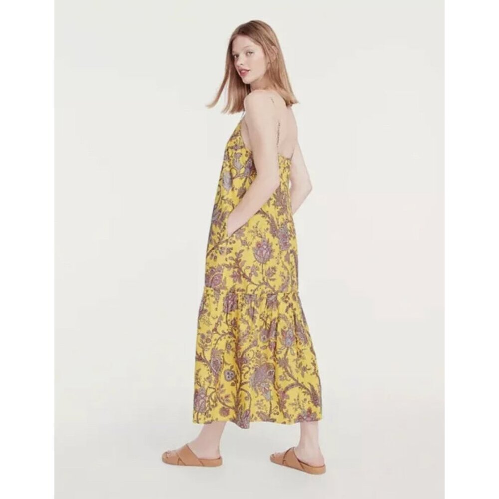 J. Crew Collection Tiered Cotton Poplin Floral Paisley Sleeveless Midi Dress S - Picture 3 of 7
